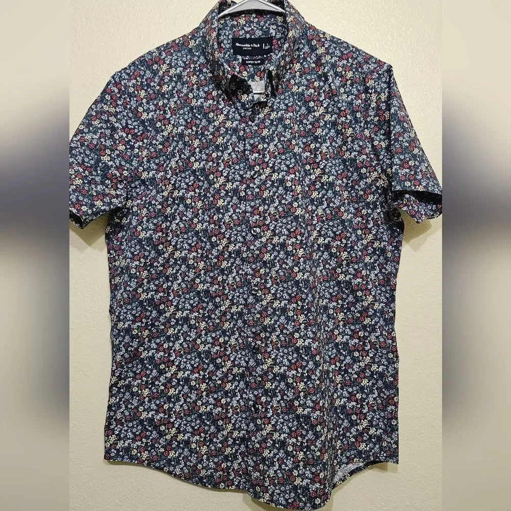 Abercrombie & Fitch Super Slim Floral Button Up Shirt Men's Large Short Sleeve.